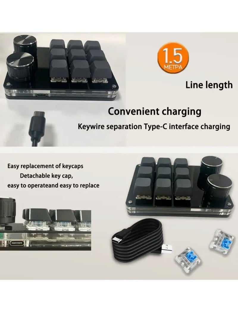 Generic One Handed Programmable Keyboard With 9 Keys And 2 Knobs, DIY Wired Type C Mechanical Gaming Keyboard With English Interface And RGB Backlight Compatible For Windows And Mac  - Image 5