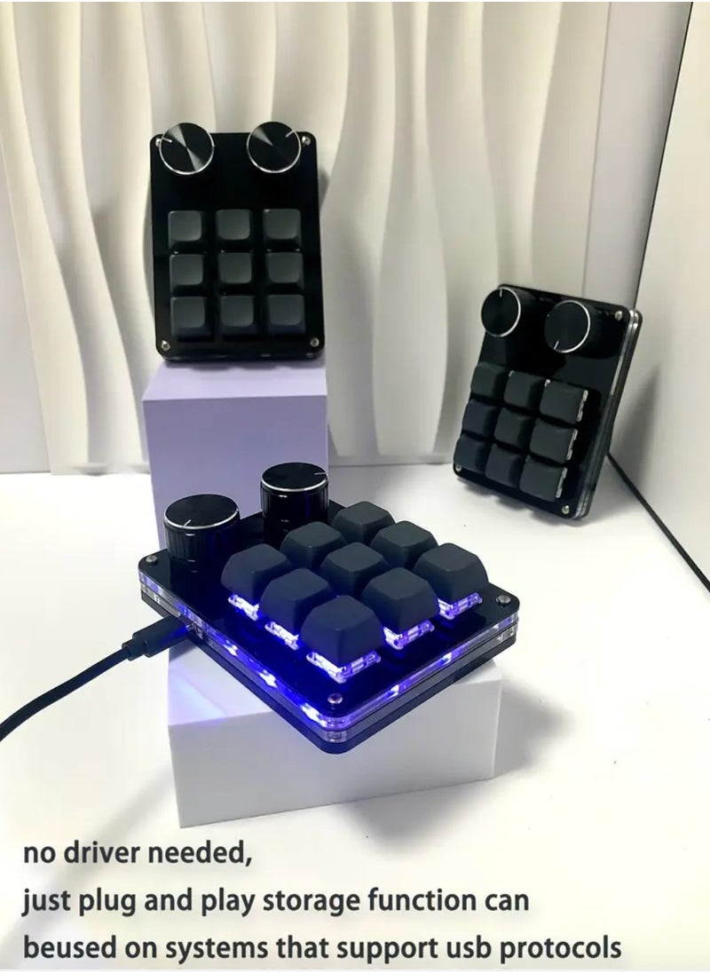 One Handed Programmable Keyboard With 9 Keys And 2 Knobs, DIY Wired Type C Mechanical Gaming Keyboard With English Interface And RGB Backlight Compatible For Windows And Mac