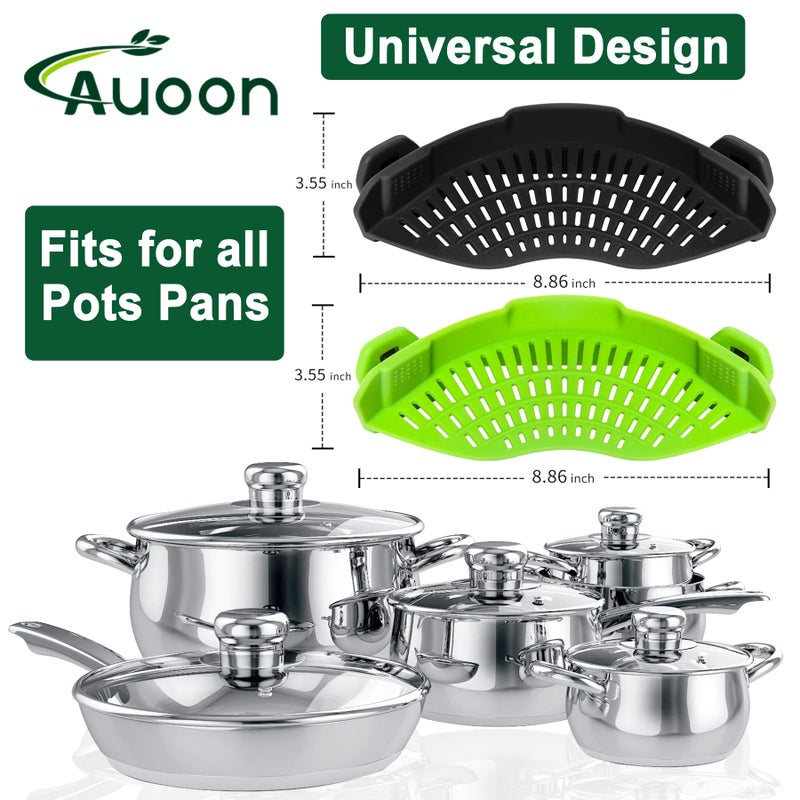 AUOON 2PACK AUOON Clip on Strainer for All Pots Pans - Silicone Pasta Strainer Kitchen Colander for Draining Noodles Spaghetti Ground Beef Greaseï½œEasy to Use and Store, Dishwasher Safe (BlackGreen) - Image 5
