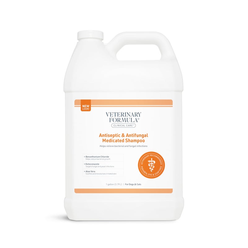 Veterinary Formula شامبو طبي مضاد للبكتيريا والفطريات للكلاب والقطط من فيتيريناري فورمولا، 128 أونصة سائلة - يساعد في تخفيف الجلد المتقشر، الدهني، الأحمر - خالي من البارابين، الأصباغ، والصابون (1 عبوة) - Image 1