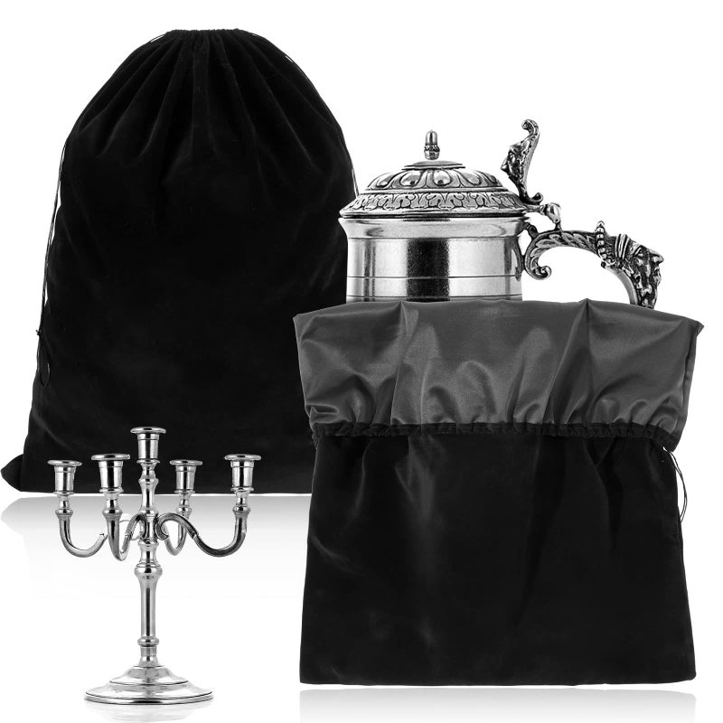 LEIFIDE 2 Pcs Large Size Silver Storage Bags Anti Tarnish Cloth Bags Jewelry Drawstring Pouch Cloth for Gift Watch Silverware Flatware Bracelet30 X 24Black