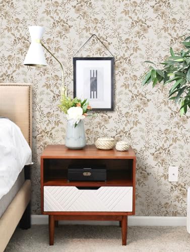 Erfoni 169 x118 Boho Floral Peel and Stick Wallpaper Beige Flower and Leaf Contact Paper Self Adhsive Removable Wallpaper Boho Botanical Wall Paper for Bedroom Cabinets Decor Vinyl Roll Waterproof - Image 3