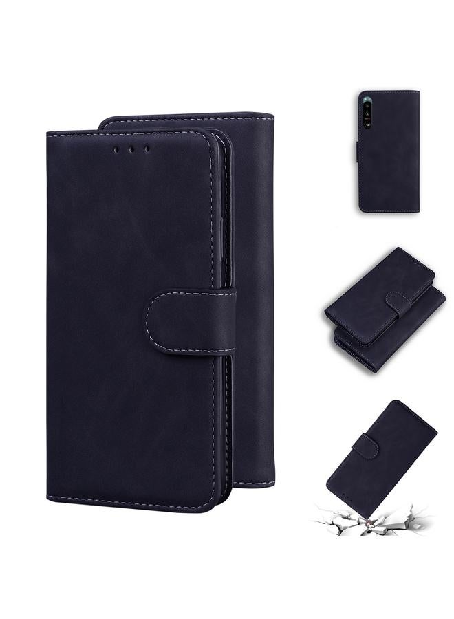 erorex Case For Sony Xperia 5 III Skin Feel Pure Color Flip Leather Phone Case - Image 1