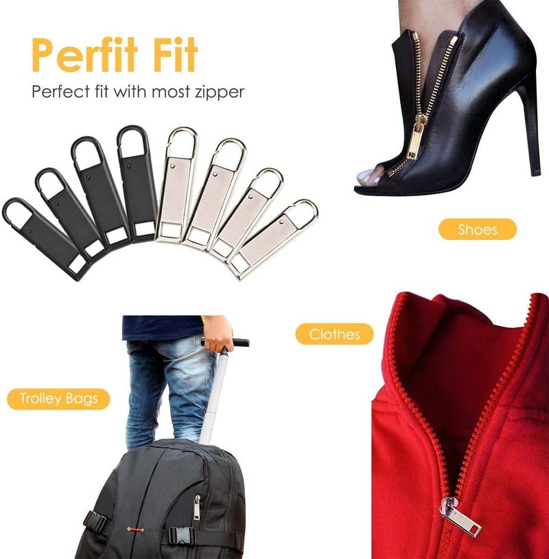 One enjoy Enjoy Zipper Pull Tab Replacement Metal Zipper Handle Mend Fixer for Shoes Luggage Suitcases Bag Jacket - 8 PCS (Black Silver) - Image 3