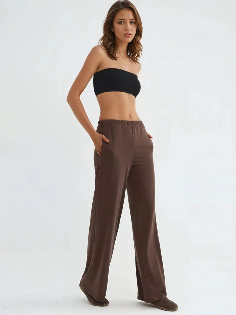 بوسيم بنطلون مستقيم بخصر مطاطي