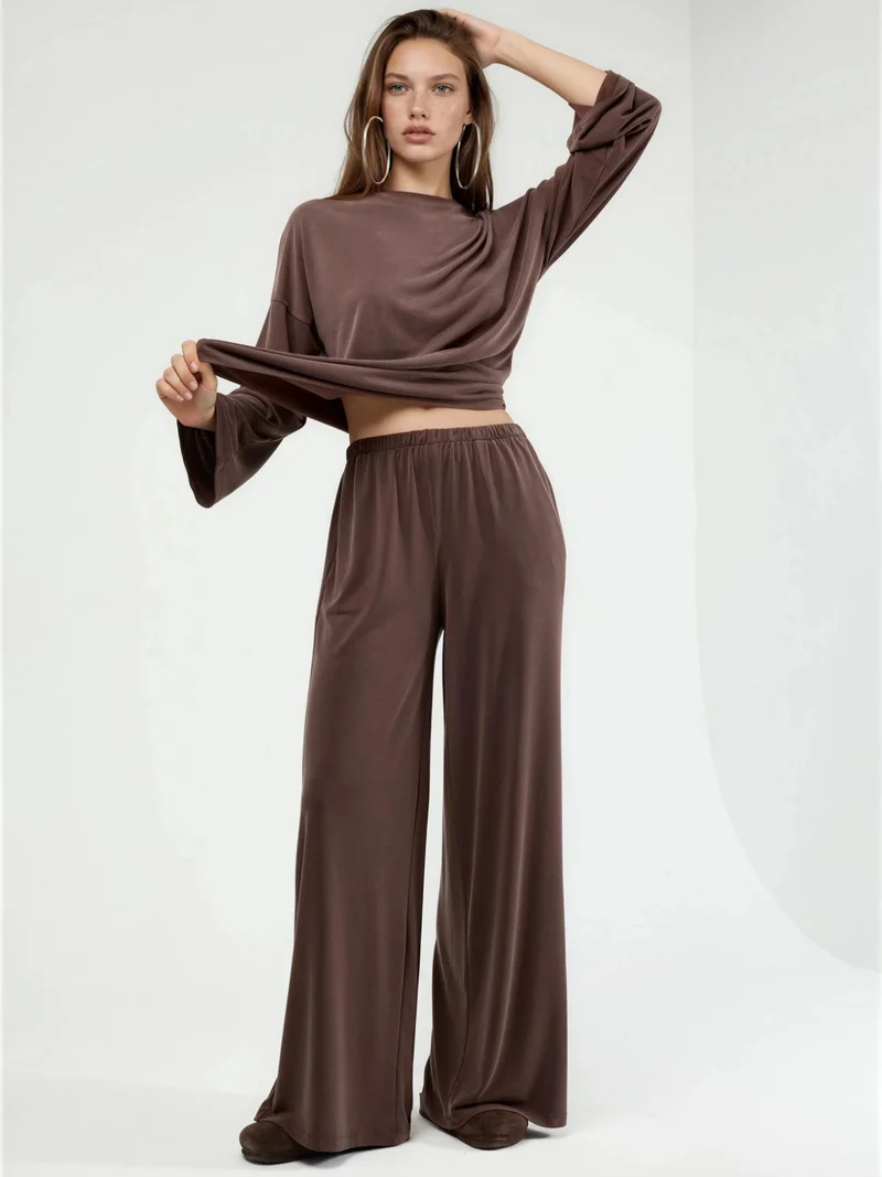 بوسيم بنطلون مستقيم بخصر مطاطي