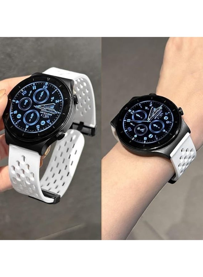 Sport Watch Band 20mm Quick Release Silicone Magnetic Sweatproof Breathable Watch Band for Men Women, Soft Silicone Sport Watch Strap - White - Image 2