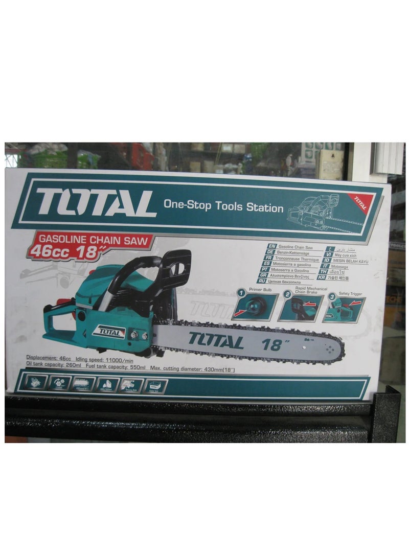 TOTAL - Total 18" Gasoline Portable Chain Saw 1.8KW 46CC - Powerful 2-Stroke Motor for Efficient Cutting Trees, Branch, Wood, Farm, Yard & Garden - Image 1
