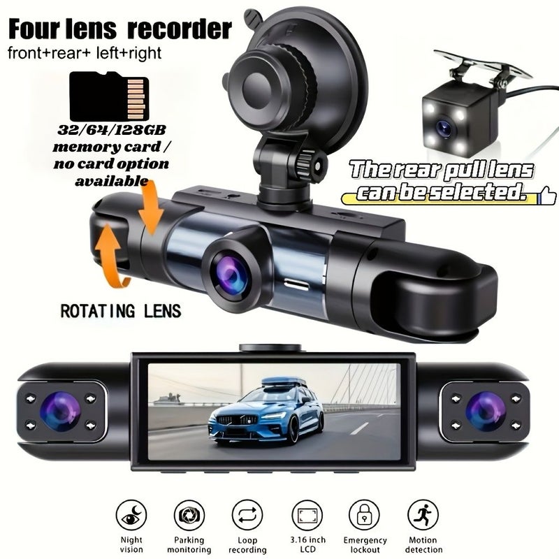 3 Channel 1080P HD Car Recorder Front 720P Left Right With 64GB Card - Image 1