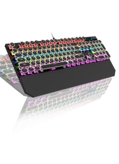 MageGee Typewriter Mechanical Gaming Keyboard, Retro Punk Round Keycaps with RGB Rainbow Backlit USB Wired Keyboards for Game and Office, for Windows Laptop PC Mac - Blue Switches/Black