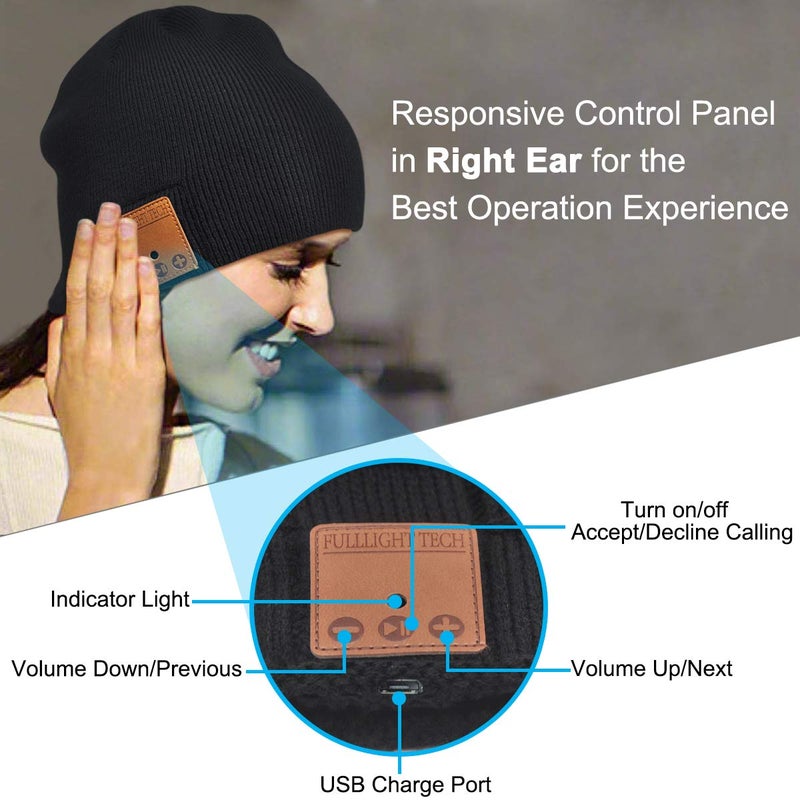 FULLLIGHT TECH Bluetooth Beanie Headphones Hat Unique Christmas Tech Gifts Black - Image 5