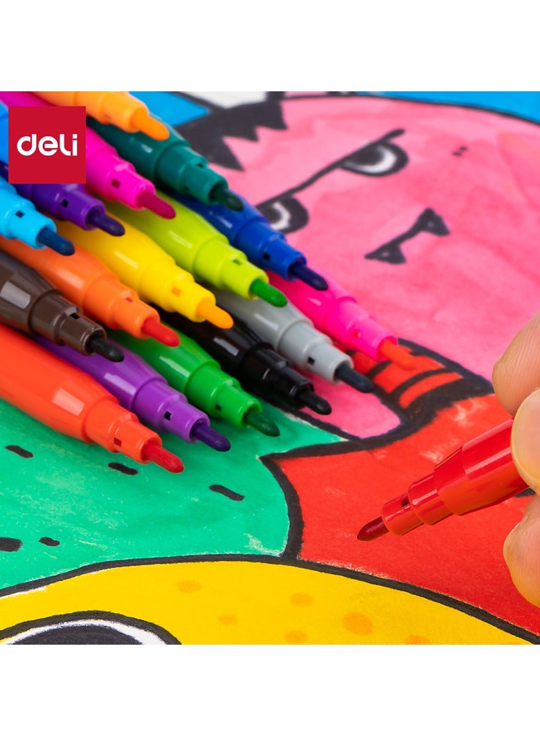 Deli EC10013 COLORUN Washable Felt Pen, Round Barrel, Fiber Conical Tip 1.0-1.2mm, 18 Colors - Image 2
