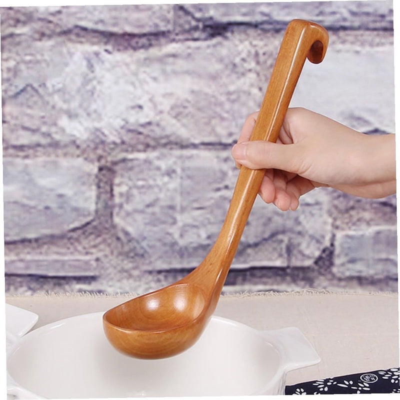 Wooden Soup Ladle Long Handle Japanese Style Serving Spoon For Cooking Hot Pot And Kitchen Utensil Light Wood - Image 5