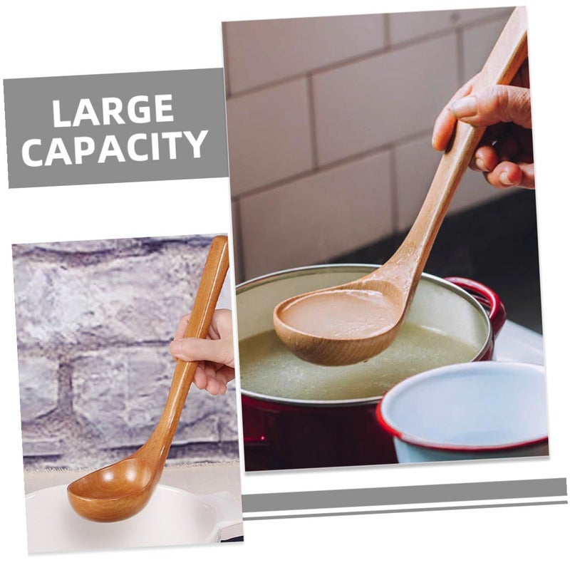 Wooden Soup Ladle Long Handle Japanese Style Serving Spoon For Cooking Hot Pot And Kitchen Utensil Light Wood - Image 4