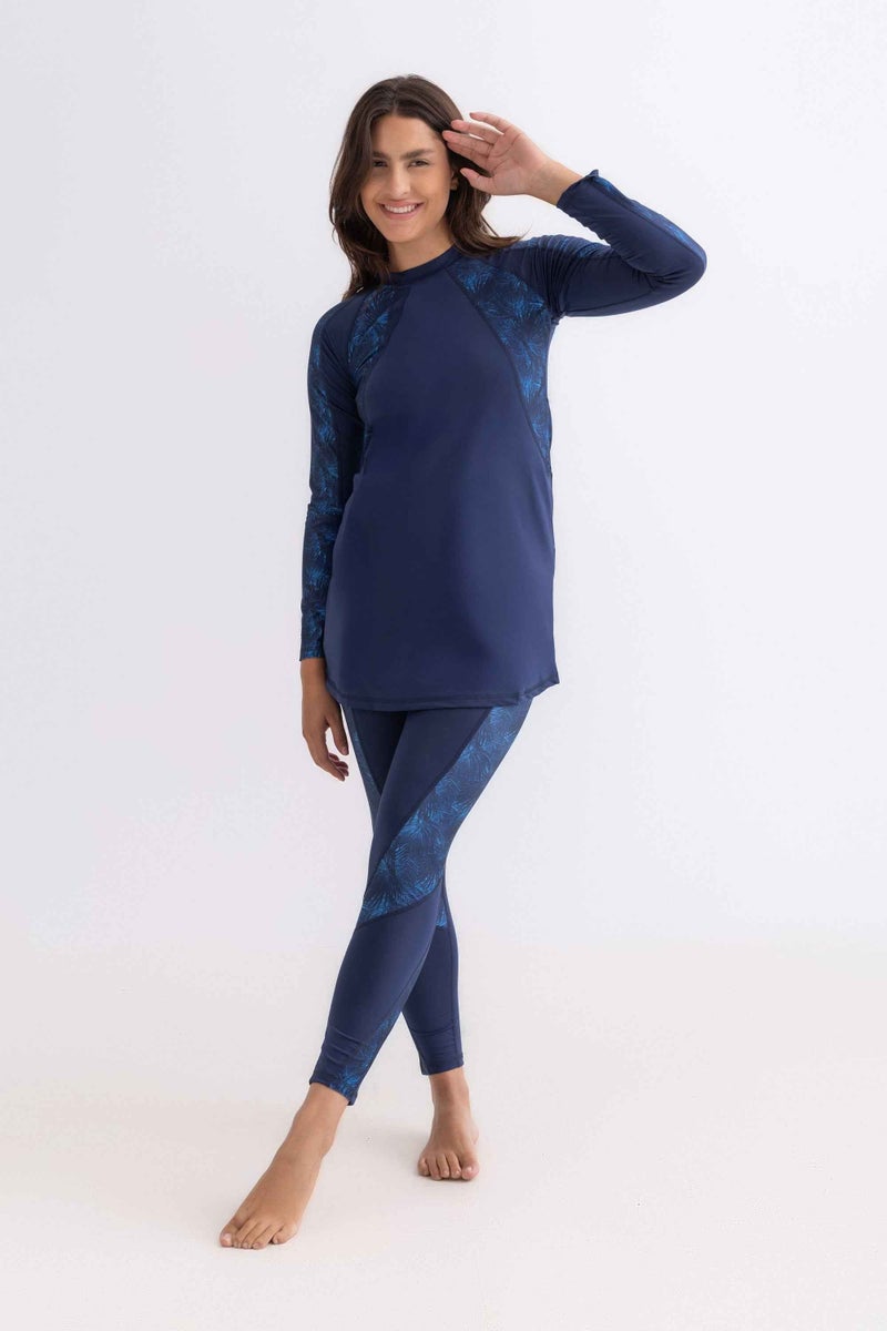 Libra Sport Asymmetrical Basic Swimsuit - Navy Palm - Image 4