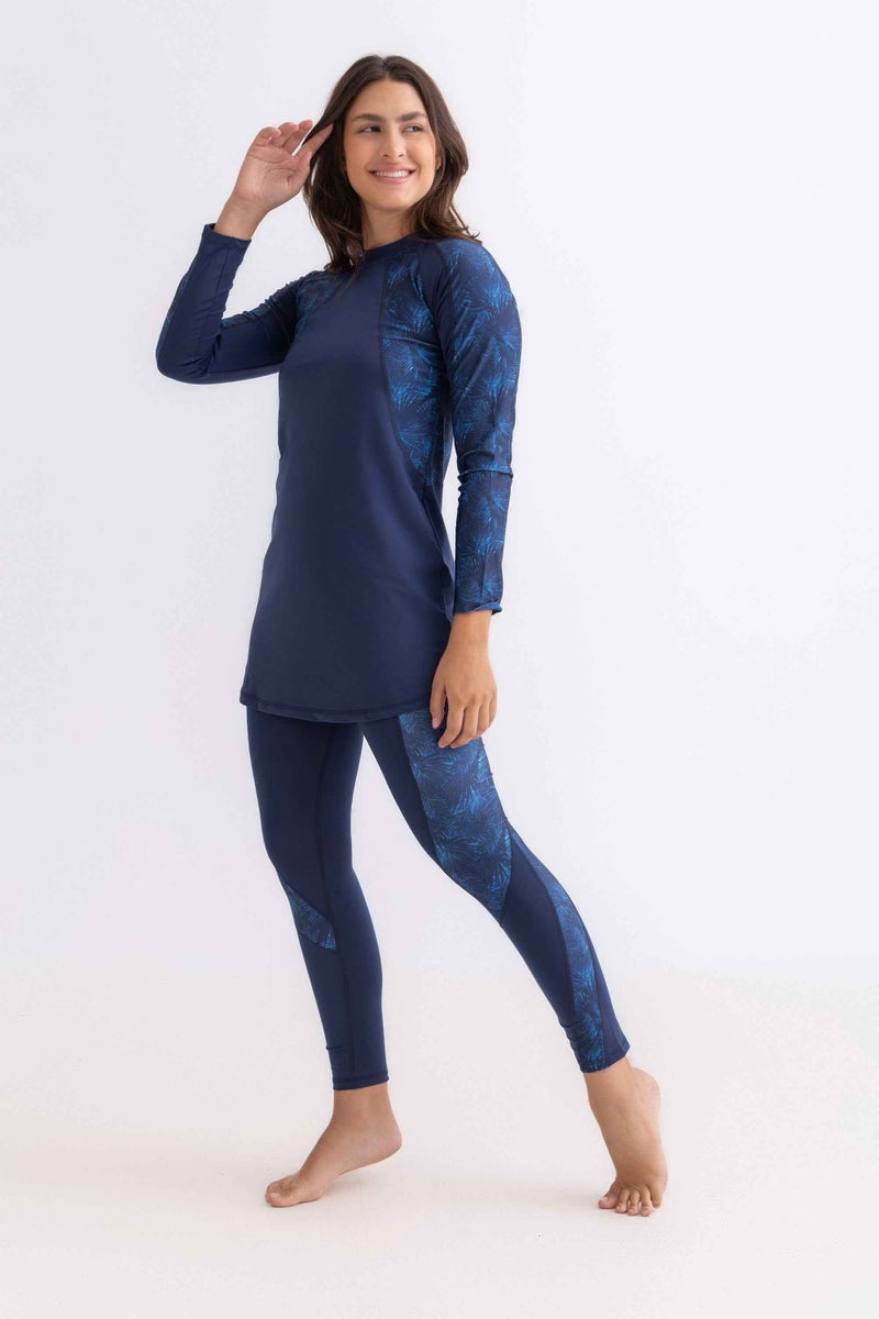 Libra Sport Asymmetrical Basic Swimsuit - Navy Palm - Image 3