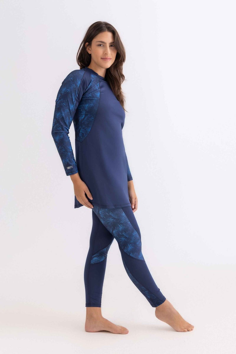 Libra Sport Asymmetrical Basic Swimsuit - Navy Palm - Image 5