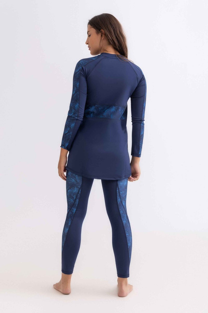 Libra Sport Asymmetrical Basic Swimsuit - Navy Palm - Image 2