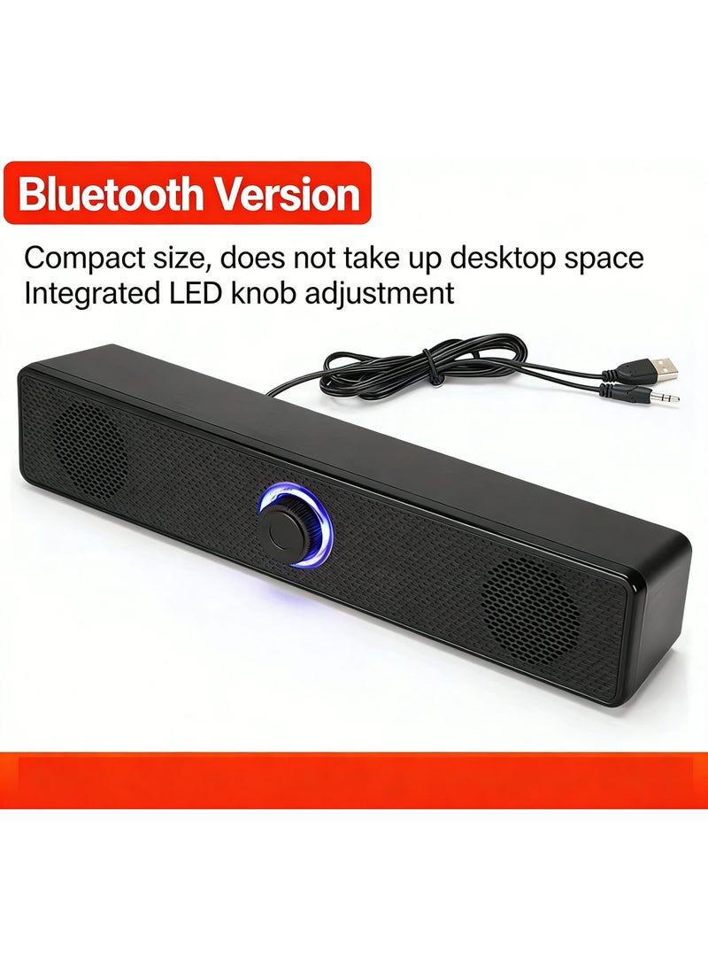 Computer Speaker Bluetooth Speaker, support both Bluetooth Connection and 3.5mm AUX Input, USB Powered Soundbar with Volume Knob - Image 1