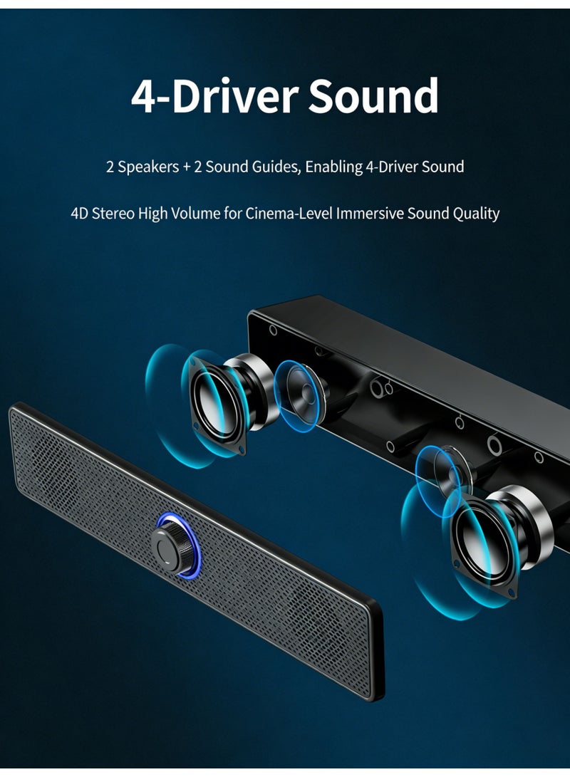 Computer Speaker Bluetooth Speaker, support both Bluetooth Connection and 3.5mm AUX Input, USB Powered Soundbar with Volume Knob - Image 5