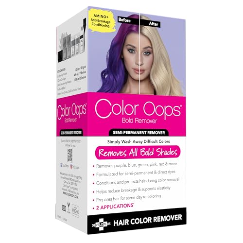 Color Oops ملمع الألوان الجريئة Color Oops، 2 تطبيقات، مزيل صبغة الشعر يزيل بأمان الأصباغ المباشرة والألوان شبه الدائمة، إعادة التلوين في نفس اليوم، نباتي وخالي من القسوة - Image 1
