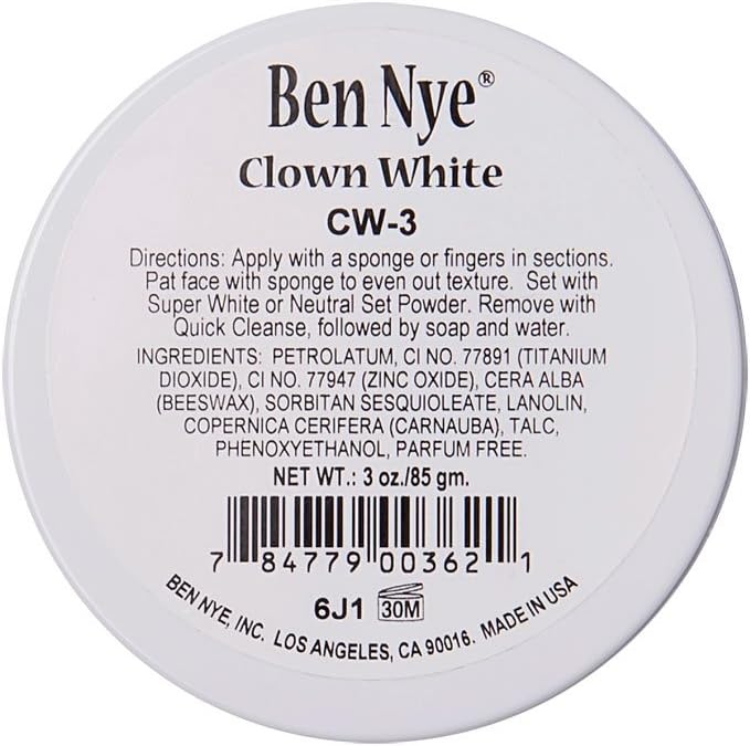 Ben Nye Clown White Makeup - 3 oz Cream for Theatrical Use