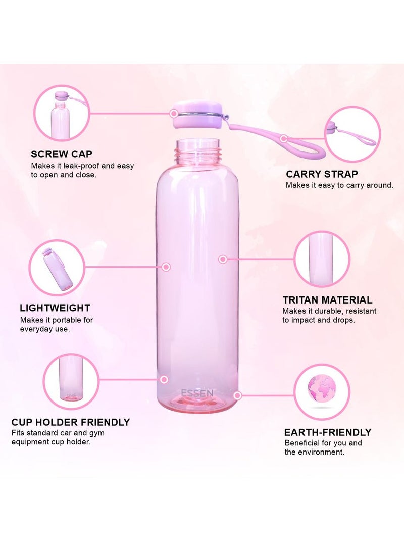 إيسن زجاجة مياه تريتان للأطفال في صالة الألعاب الرياضية والمدرسة والمكتب زجاجة مياه رياضية للتمارين والسفر خالية من مادة BPA ومضادة للتسرب باللون الوردي - 650 مل - Image 3