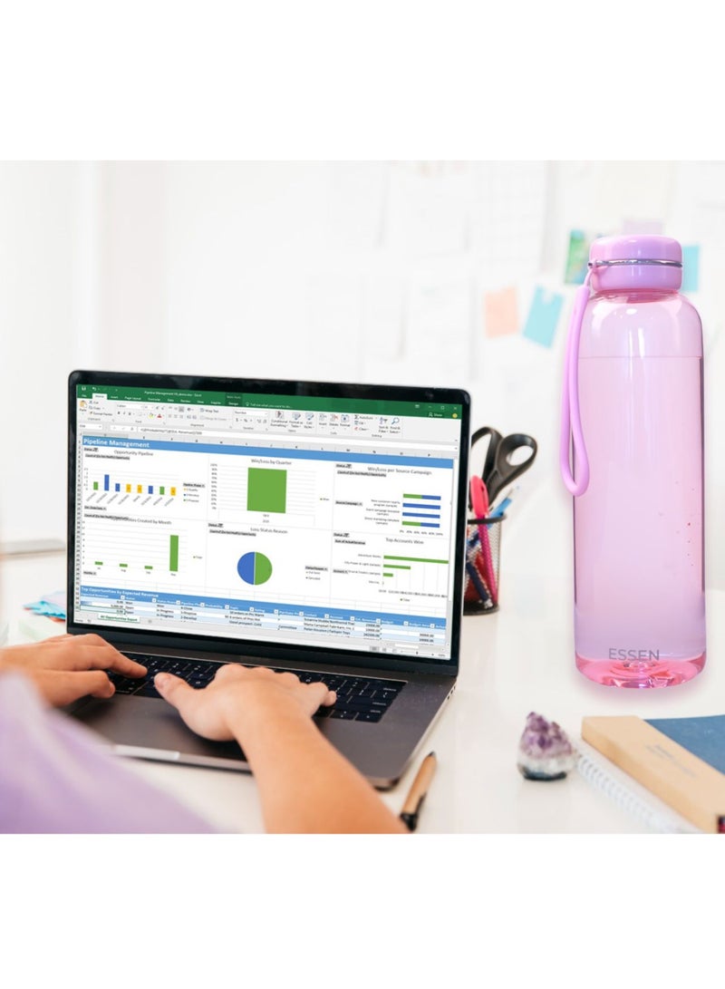 إيسن زجاجة مياه تريتان للأطفال في صالة الألعاب الرياضية والمدرسة والمكتب زجاجة مياه رياضية للتمارين والسفر خالية من مادة BPA ومضادة للتسرب باللون الوردي - 650 مل - Image 4