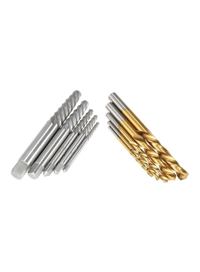 10-Piece Cobalt Left Hand Drill Bit And Extractor Set With Metal Case Silver/Gold
