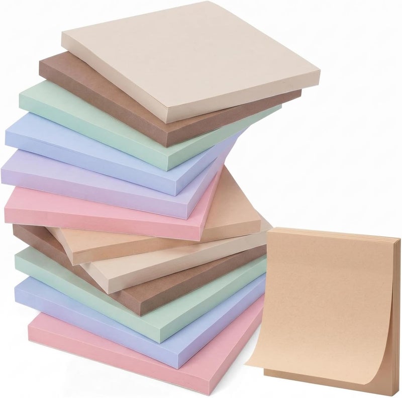 Thenshop 12 Pads Sticky Notes 3''x3'', Self Stick Notes Pads Office Supplies, Gradient Colors Vintage Color 50 Sheets/Pad for School, Office, Home(Morandi Colors) - Image 1