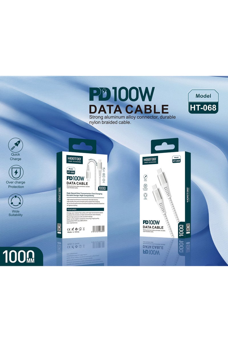HooToo HT-068 1 Meter PD 100W Data Cable, White  - Image 1