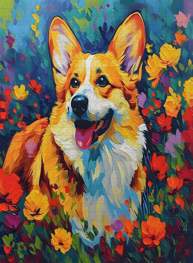 PICKFORU Cute Dog Puzzles for Adults 1000 Pieces and up, Corgi Puppy Puzzle Flower Puzzles for Adults, Funny Animals Puzzles as Art Wall Decor - Image 2