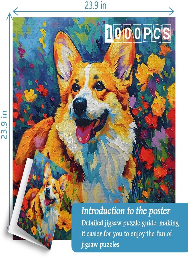 PICKFORU Cute Dog Puzzles for Adults 1000 Pieces and up, Corgi Puppy Puzzle Flower Puzzles for Adults, Funny Animals Puzzles as Art Wall Decor - Image 4