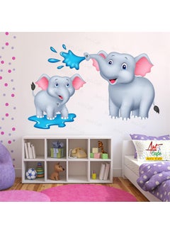 Art's Cafe Elephant & Its Baby Bathing 3D Wall Sticker Decorative for Kids Room Play School (28.5 x 18.5 inch)