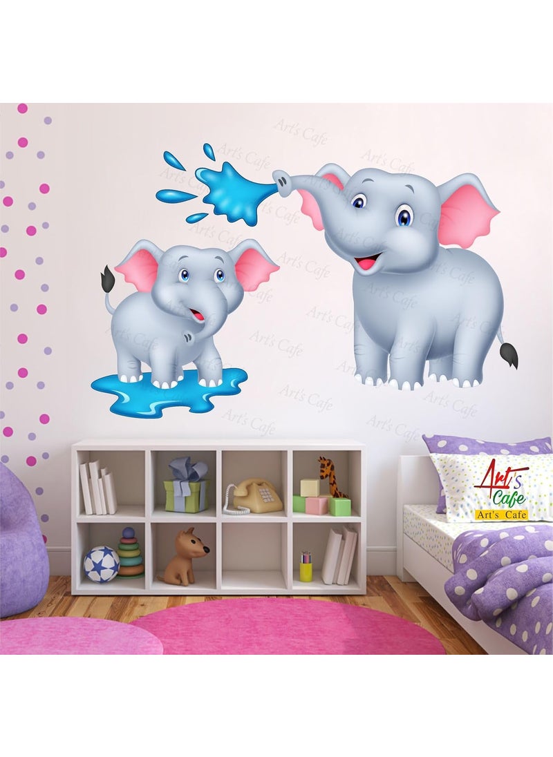 Generic - Art's Cafe Elephant & Its Baby Bathing 3D Wall Sticker Decorative for Kids Room Play School (28.5 x 18.5 inch) - Image 1