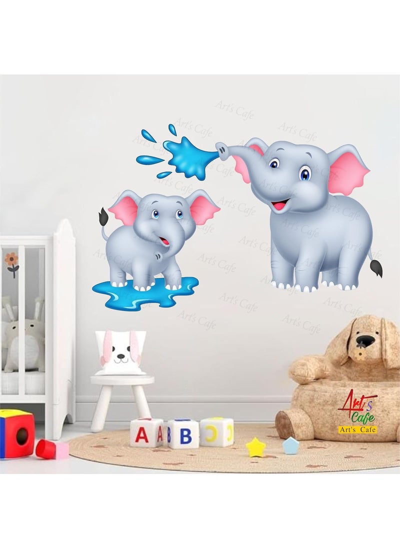 Generic - Art's Cafe Elephant & Its Baby Bathing 3D Wall Sticker Decorative for Kids Room Play School (28.5 x 18.5 inch) - Image 1