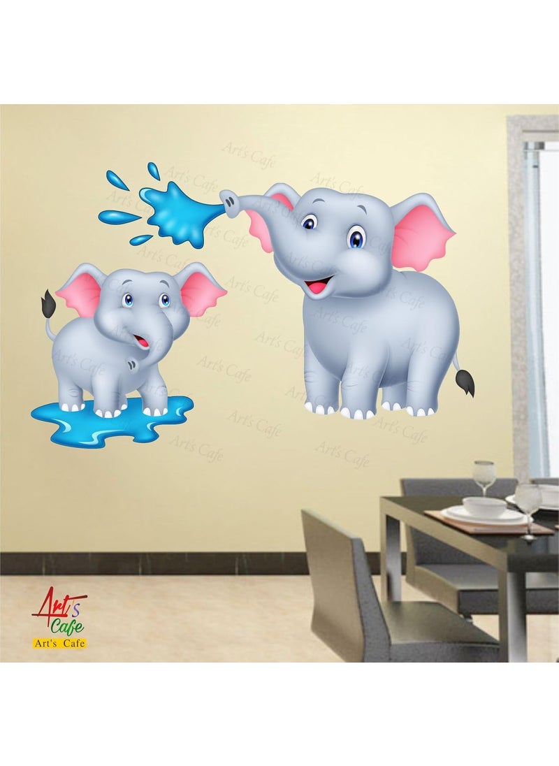 Generic - Art's Cafe Elephant & Its Baby Bathing 3D Wall Sticker Decorative for Kids Room Play School (28.5 x 18.5 inch) - Image 1