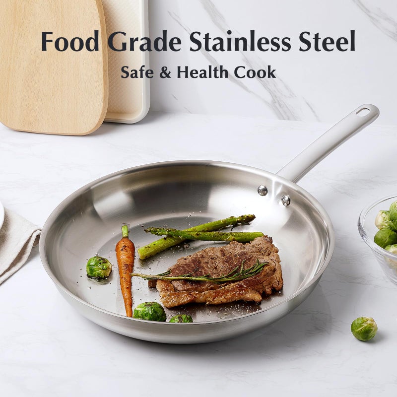 KOCH SYSTEME CS Stainless Steel Frying Pan 8 Inch, Small Skillets for Professional Cookware with Tri-ply Bottom, PFAS-Free Steel Cooking Pan, Induction Compatible, Dishwasher Safe, Oven Safe to 450â„‰ - Image 3