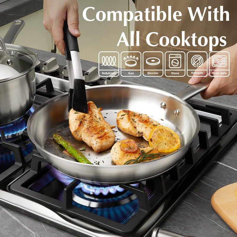 KOCH SYSTEME CS Stainless Steel Frying Pan 8 Inch, Small Skillets for Professional Cookware with Tri-ply Bottom, PFAS-Free Steel Cooking Pan, Induction Compatible, Dishwasher Safe, Oven Safe to 450â„‰ - Image 2