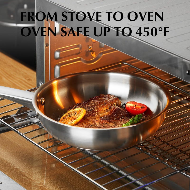 KOCH SYSTEME CS Stainless Steel Frying Pan 8 Inch, Small Skillets for Professional Cookware with Tri-ply Bottom, PFAS-Free Steel Cooking Pan, Induction Compatible, Dishwasher Safe, Oven Safe to 450â„‰ - Image 4