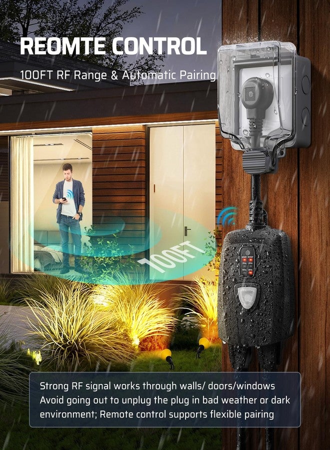 DEWENWILS Outdoor Timer Outlet Waterproof, 15A 1/2HP, 2 Grounded Outlets, 100FT Remote Control, Black, FCC Listed - Image 3
