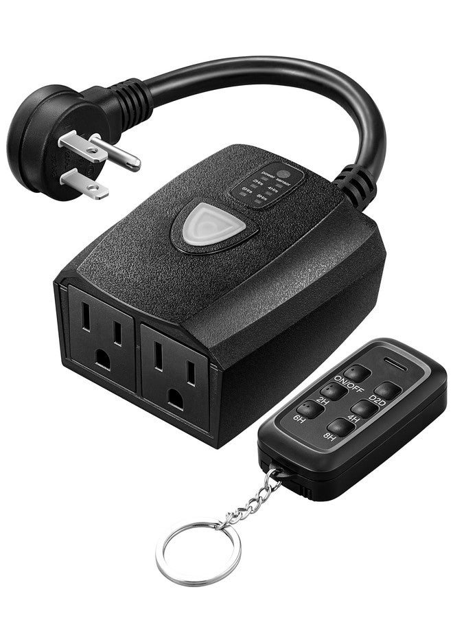 DEWENWILS Outdoor Timer Outlet Waterproof, 15A 1/2HP, 2 Grounded Outlets, 100FT Remote Control, Black, FCC Listed - Image 1