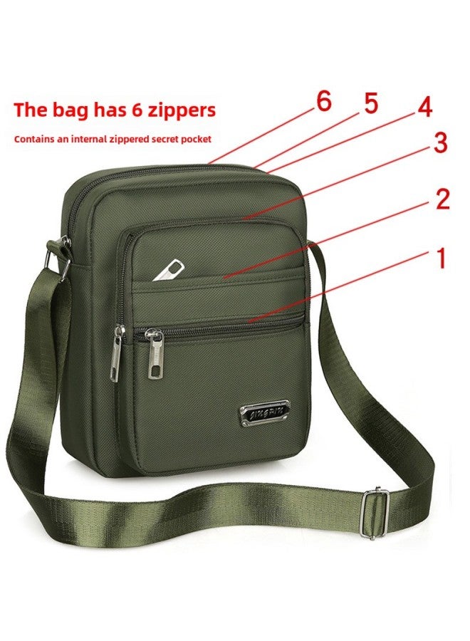 Japanese And Korean Waterproof Shoulder Messenger Bag OxFord Cloth Bag Men's Bag Men's And Women's Business Bag Wallet-Color:Upgraded Version [six-layer Zipper] Army Green  - Image 1