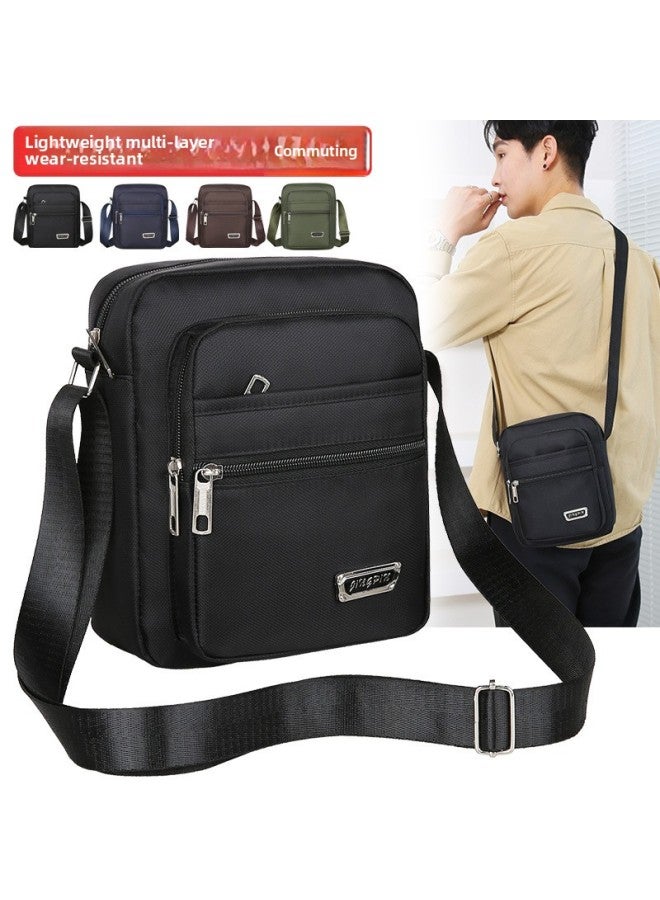 Japanese And Korean Waterproof Shoulder Messenger Bag OxFord Cloth Bag Men's Bag Men's And Women's Business Bag Wallet-Color:Upgraded Version [six-layer Zipper] Army Green  - Image 2