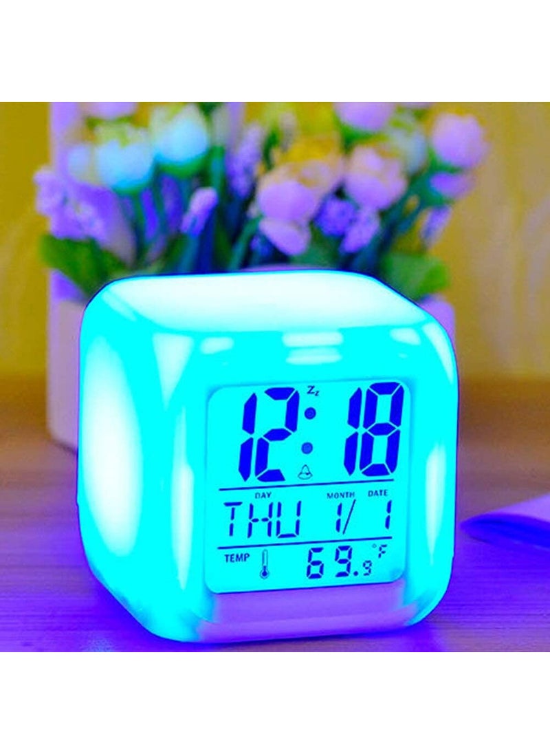 Nikrim - Nikrim Plastic Digital Alarm Clock with Automatic 7 Colour Changing LED Date Time Temperature Digital Alarm Clock Multicolour - Image 1