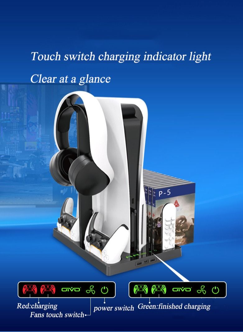 NIBEMINENT For PS5 radiator + handle charger + multi-function PS5 storage bracket base  - Image 2