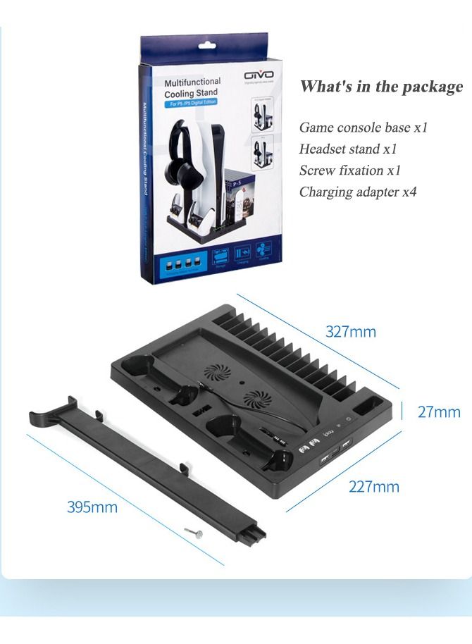 NIBEMINENT For PS5 radiator + handle charger + multi-function PS5 storage bracket base  - Image 4