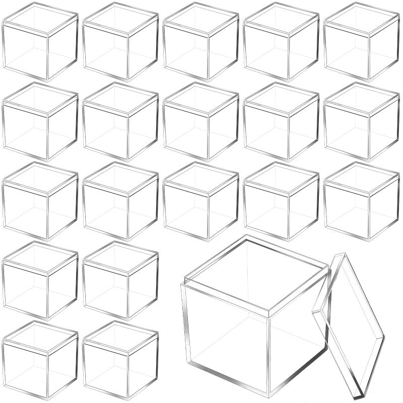 Tuanse Tuanse 40 Pcs Acrylic Box with Lid Clear Small Acrylic Box Plastic Square Cube with Lid Mini Containers Display 22 x 22 x 22 Inch for Candy Pill Tiny Jewelry Toys Gifts 