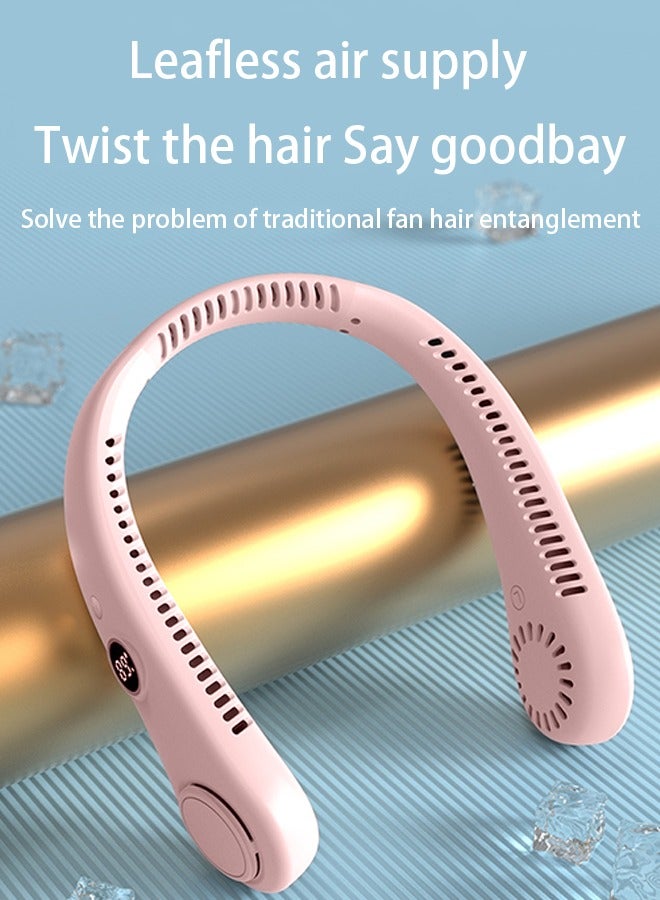 HaveDream LED Digital Display Neck Hanging Fan, Outdoor Sports Student USB Bladeless Turbine Silent High Wind Power Mini Fan-Pink - Image 3