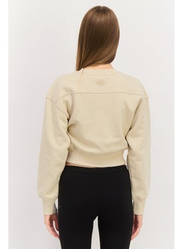 ESPRIT Women Crew Neck Brand Logo Long Sleeves Crop Sweatshirt, Beige  - Image 2